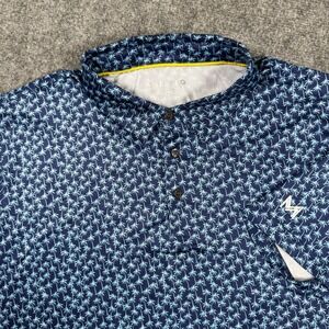 Maelreg Shirt 2XL Blue Palm Tree Print Performance Polo Golf Casual‎ Men's